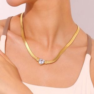 24K Gold Snake Chain Necklace*Heart Necklace*Sleek Contemporary*Waterproof